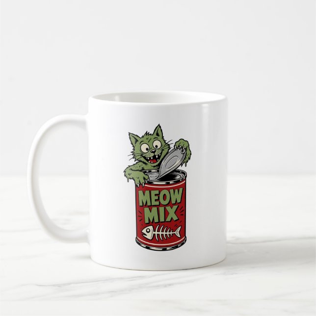 Rolig Zombie Katt Öppnar Konservburk Kaffe Mugg (Vänster)