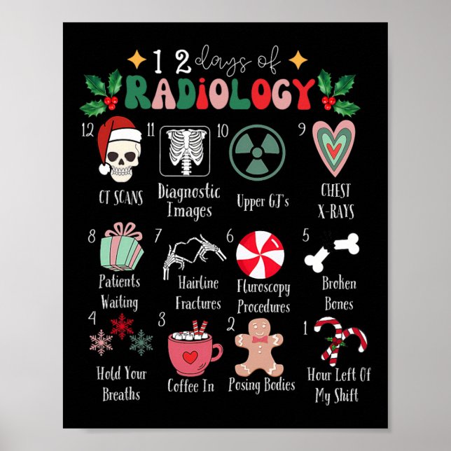 Roliga 12 dagar av radiologi jul strålar röntgen poster (Framsidan)