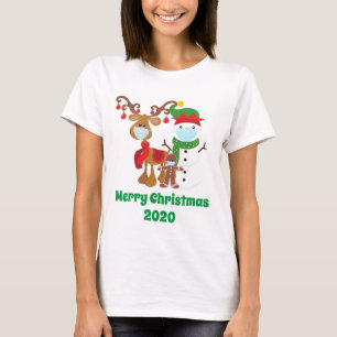Roliga 2020 renar snöman ansiktsmasker jul t shirt