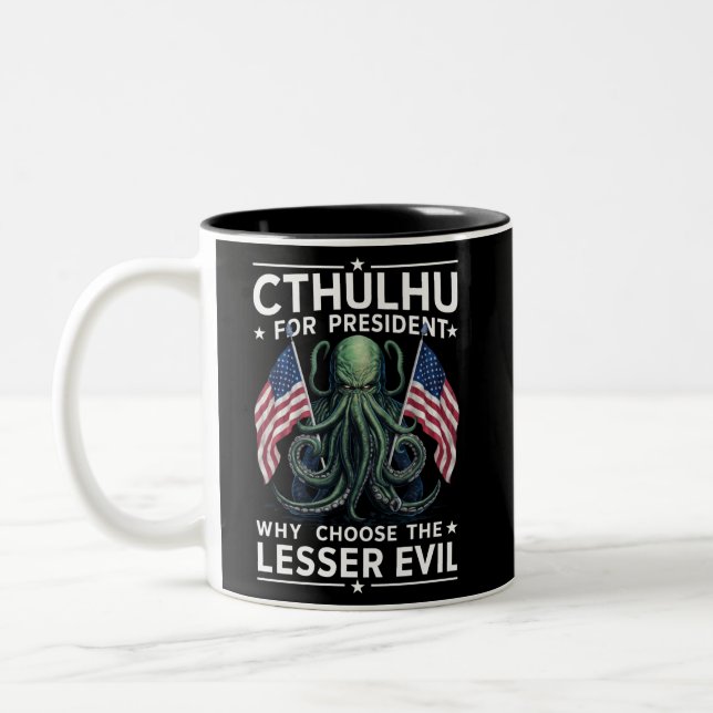 Roliga 2024 val Cthulhu för president  Två-Tonad Mugg (Vänster)