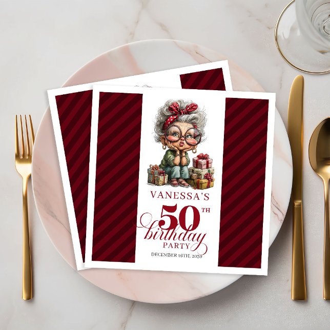 Roliga 50-årspresent Gammal Dam Excentrisk Festsse Pappersservett (Funny 50th Birthday Old Lady Quirky Party Napkins)