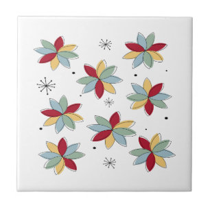 Roliga Abstrakt Skandi Blommor Mid Century Modern Kakelplatta