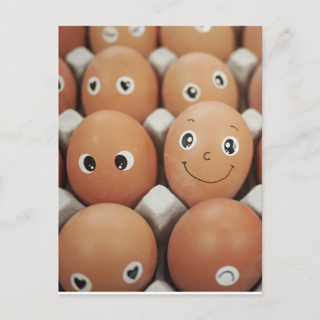 Roliga äggansikten - frukostmattryck vykort (Framsida)