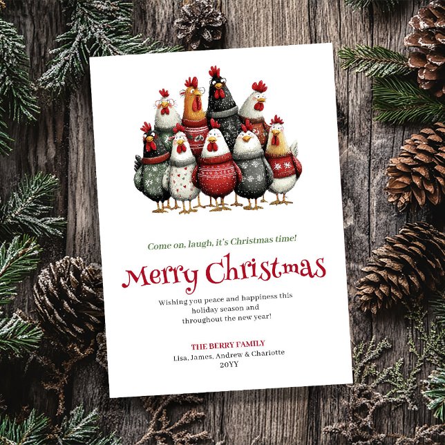 Roliga akvarellkycklingar julhälsningskort julkort (Funny Watercolor Chickens Christmas Greeting Card)