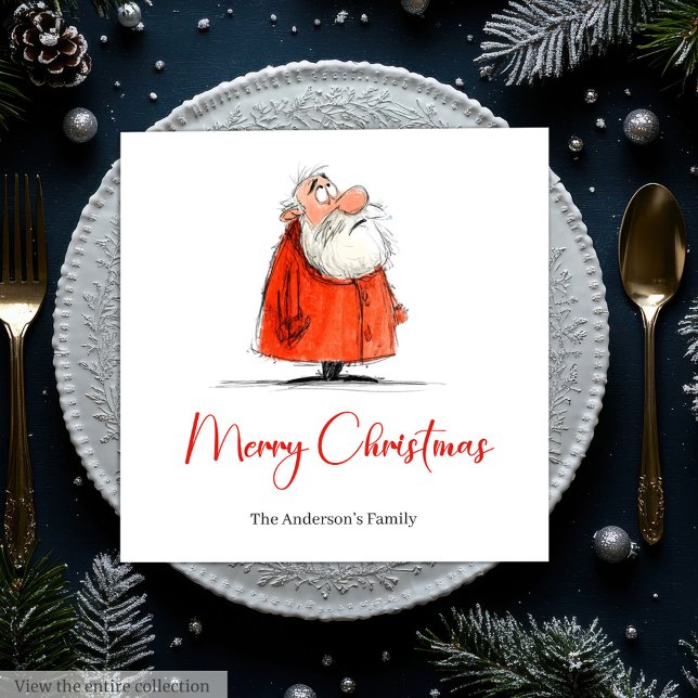 Roliga akvarelltomten Nyckfulla julservetter Pappersservett (Funny Watercolor Santa Whimsical Christmas Napkins)