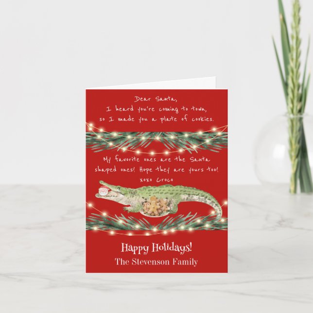 Roliga Alligator Santa Cookies Festiv jul Helgkort (Framsida)
