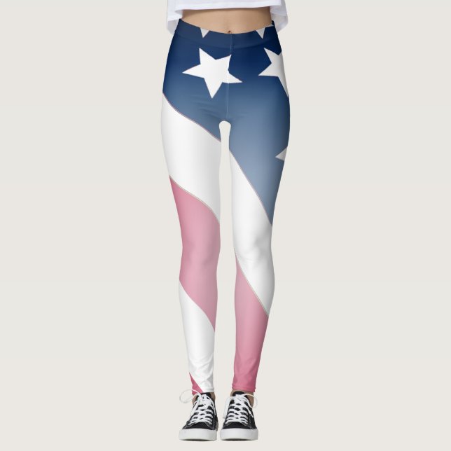Roliga amerikanska flaggstjärnor och ränder, röda, leggings (Framsida)