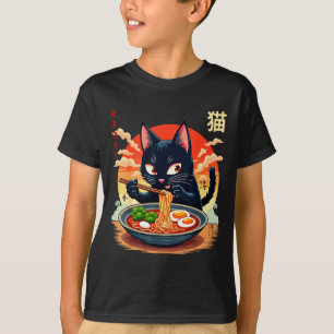 Roliga Anime Katt Ramen Japanska Grafiska Tees Kaw T Shirt
