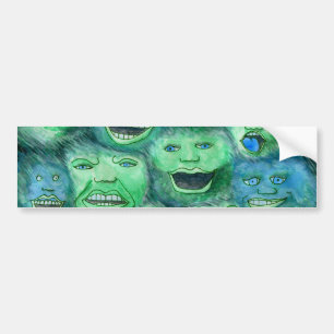 Roliga ansikten. Roliga tecknadmonster. Green. Bildekal