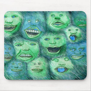 Roliga ansikten. Roliga tecknadmonster. Green. Musmatta