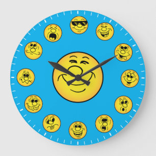 Roliga Ansikten & Uttryck i Gula Emoji Stor Klocka