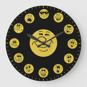 Roliga Ansikten & Uttryck i Guld Emoji's Stor Klocka