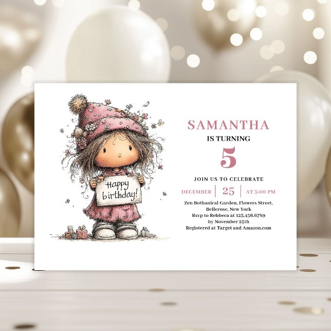 Roliga Barn 5-års Födelsedagsinbjudan Rosa Fil Inbjudningar (Funny Kids 5th Birthday Invitation Pink File)