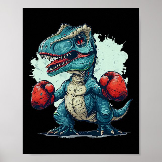 Roliga barn boxas Dinosaur med boxnings handskar k Poster (Framsidan)