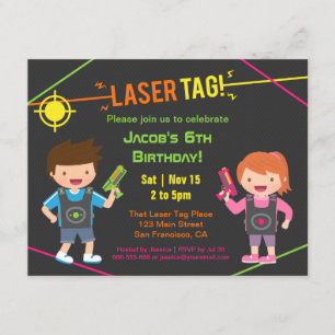 Roliga barn laser tag födelsedagsfest inbjudningar