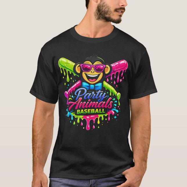 Roliga Basebollapa Djurfest T Shirt (Framsida)