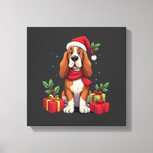 Roliga Basset Hound Hund Jul Outfits Santa Hatt Canvastryck