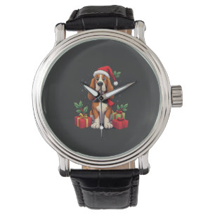 Roliga Basset Hound Hund Jul Outfits Tomte Hatt Armbandsur