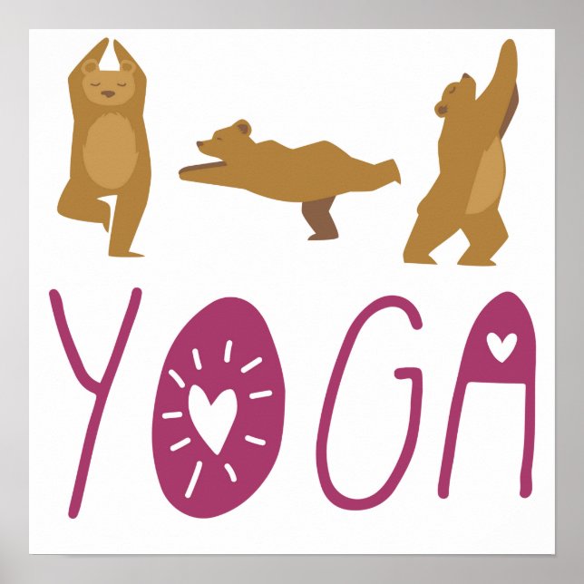 Roliga Björn Yoga Poser Poster (Framsidan)