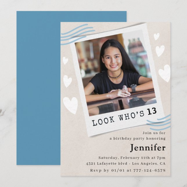 Roliga bjudningar till 13-årsfirande inbjudningar (Fram/baksida)