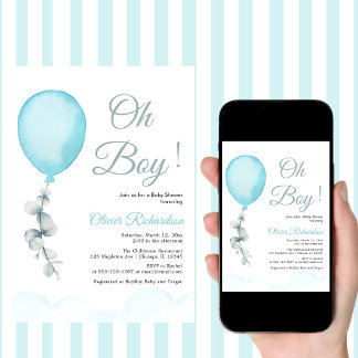 roliga blå ballonger baby boy förlossning inbjudningar