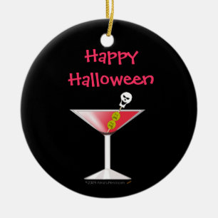 Roliga blodiga Martini med skallen Halloween Julgransprydnad Keramik