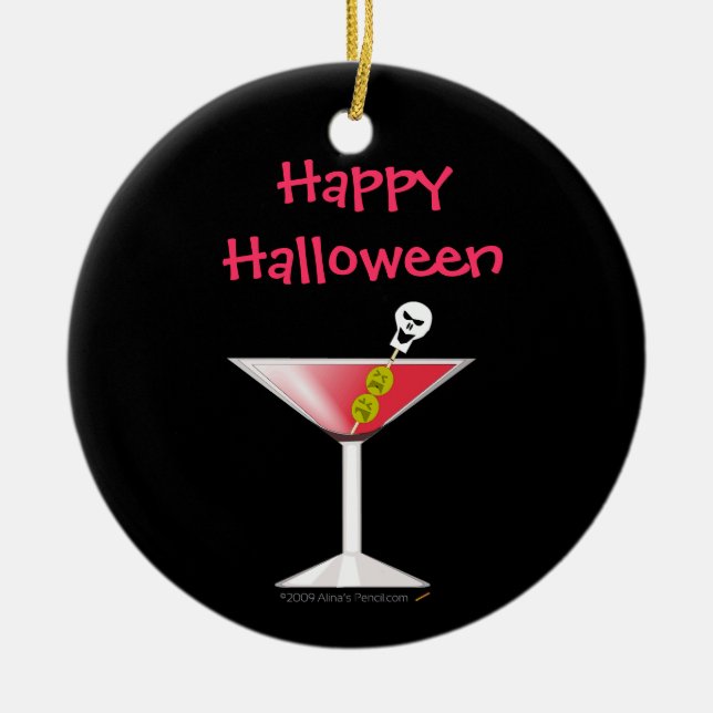 Roliga blodiga Martini med skallen Halloween Julgransprydnad Keramik (Framsidan)