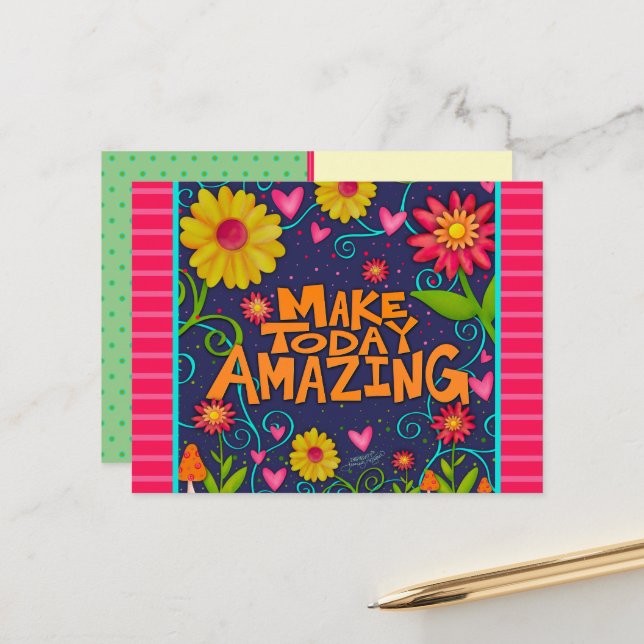 Roliga Blommiga Hjärtan Fantastisk Citat Inspirati Vykort (Fram/Back In Situ)