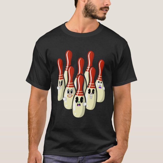 Roliga Bowlingkäglor Tecknad Design T Shirt (Framsida)