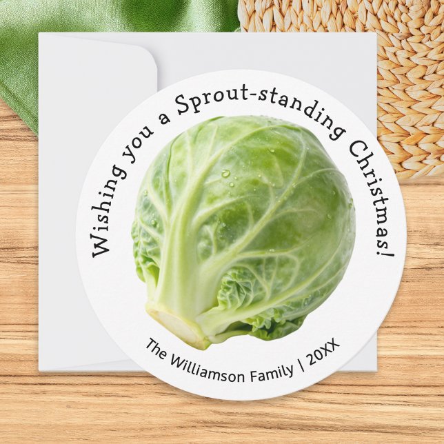 Roliga Bryssel 'Kålrot-ståendes' Julhumor Julkort (A festive holiday card with a picture of a Brussels sprout and a funny caption)