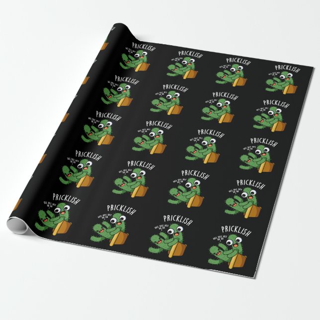 Roliga Cactus Puns Mörk Bakgrund Presentpapper (Utrullad)