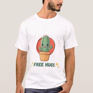 Roliga Cactus T-shirt med texten "Free Hugs" för m