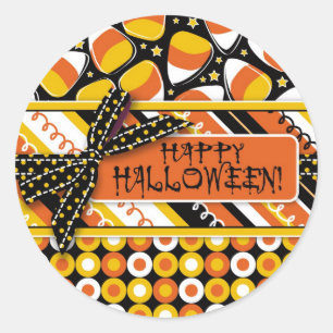 Roliga candy cornHalloween färger Runt Klistermärke