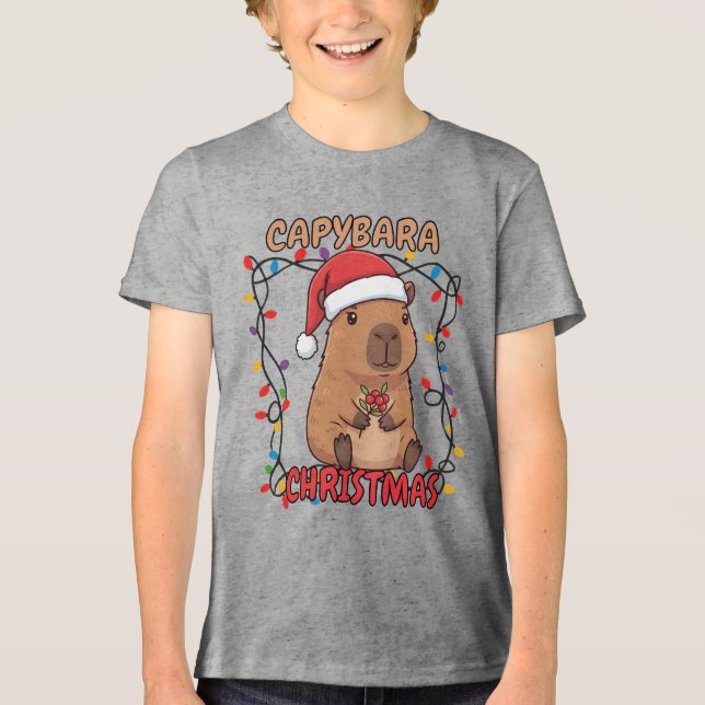 Roliga Capybara Julbelysningsfest T Shirt (Framsida)