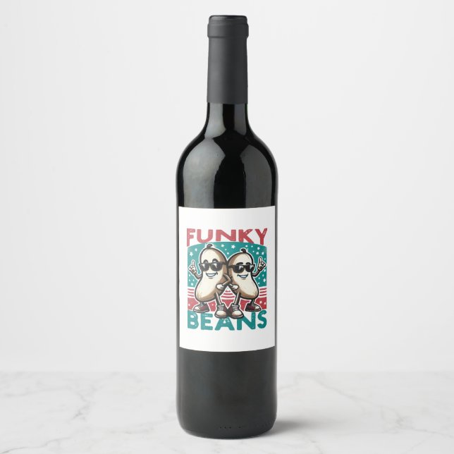 Roliga Coola Bönor Vinflaska Etikett (Framsida)