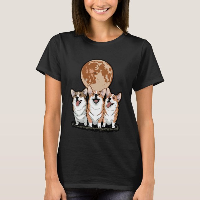 Roliga Corgis ylar vid fullmåne T Shirt (Framsida)