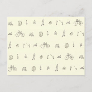 Roliga cyklister som kör på udda cyklar tecknar ko vykort