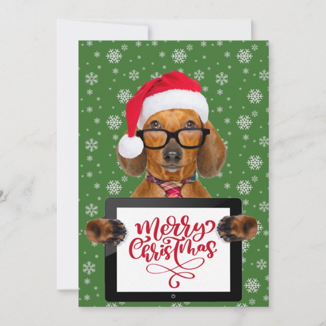 Roliga Dachshund Hund Husdjur Glasplatta Glad Jul  Julkort (Framsida)