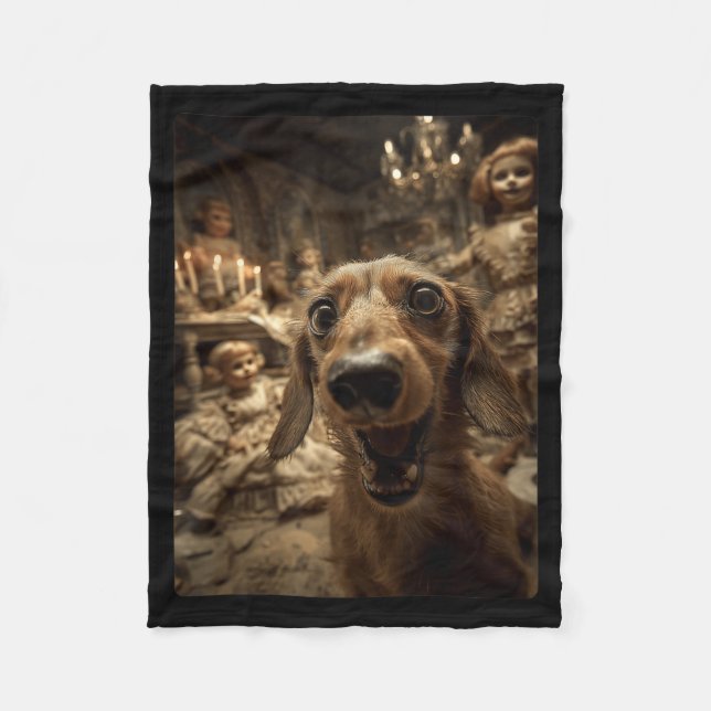 Roliga Dachshund Selfie Dockor Skräck Halloween Fleecefilt (Framsidan)