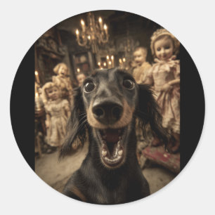 Roliga Dachshund Selfie Dockor Skräck Halloween Runt Klistermärke