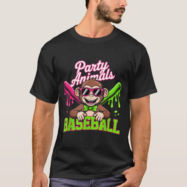 Roliga Djur Baseboll Rolig Apa T Shirt (Framsida)