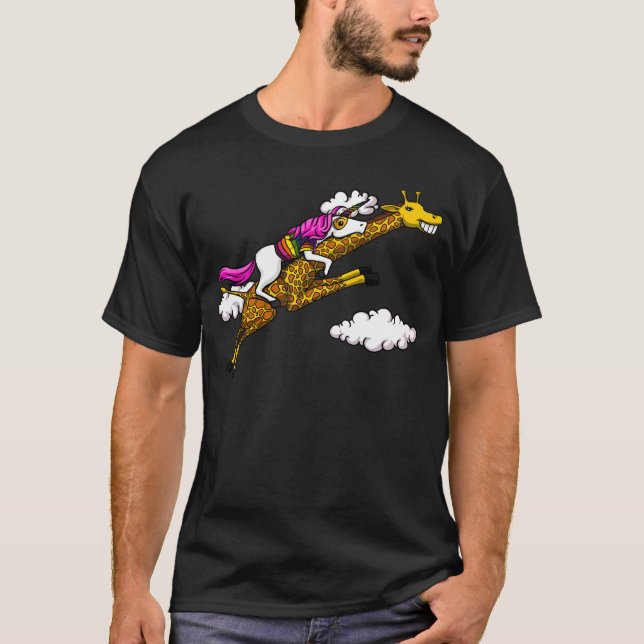 Roliga djur för Magical Unicornridninggiraff T Shirt (Framsida)