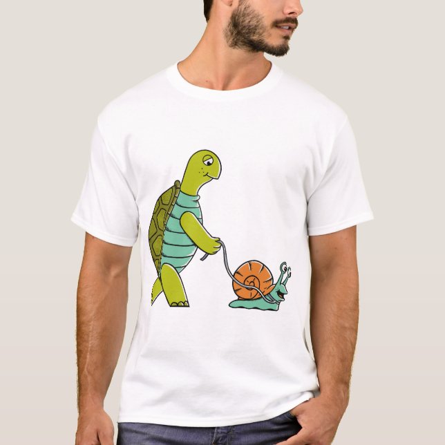 Roliga Djur Sköldpadda Och Snigel T Shirt (Framsida)