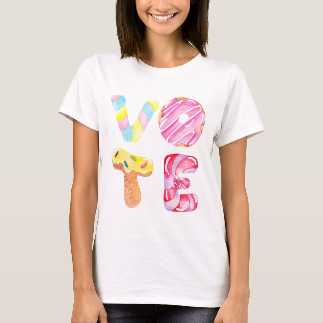 Roliga Donuts och Godis Gå och Röst T Shirt (Framsida)