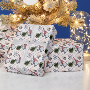 Roliga dvärgar, stugor, julgranar, snöflingor presentpapper