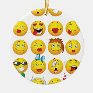 Roliga Emoji ansikten kyler enorma leenden Julgransprydnad Keramik