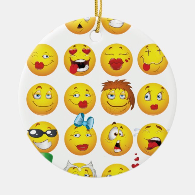 Roliga Emoji ansikten kyler enorma leenden Julgransprydnad Keramik (Framsidan)