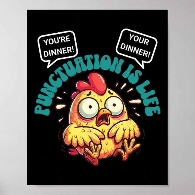 Roliga engelska grammatikproblem Kyckling Punctuat Poster (Framsidan)