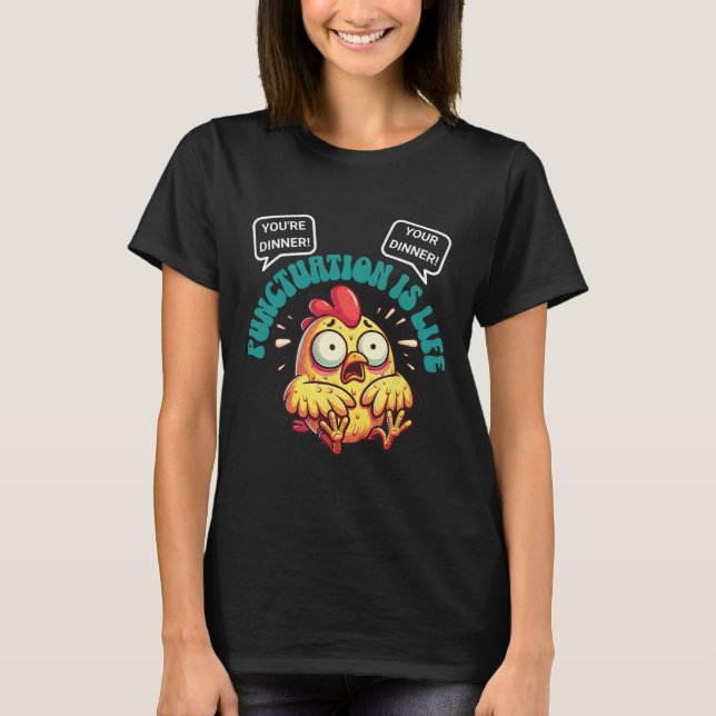 Roliga engelska grammatikproblem Kycklingtecken T Shirt (Framsida)