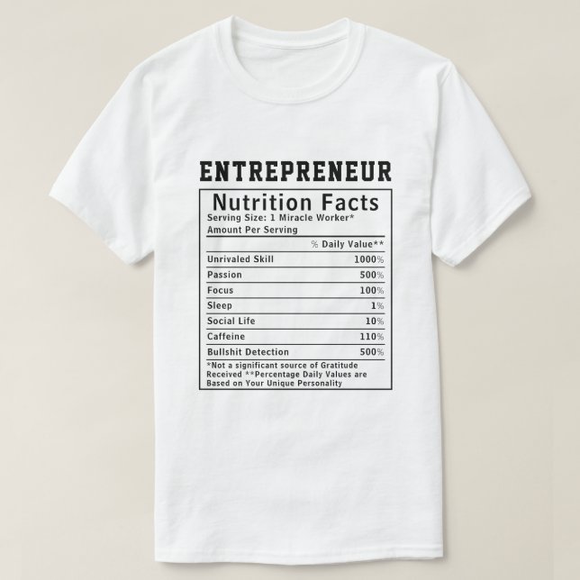 Roliga entreprenör näringsfakta present till chef t shirt (Design framsida)